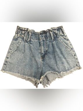 Forever 21 Light Blue High-Rise Frayed Denim Shorts